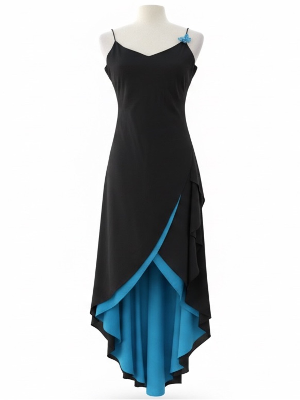 Vintage Zum Zum By Niki Livas Black & Blue High-Low Slip Dress
